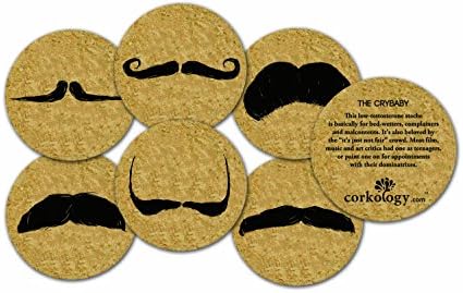 Corkology Mustaches Coaster Set, Cork
