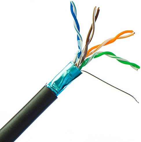 Înmormântare directă/Cablu Ethernet negru ecranat cu cote exterioare, solid, 24 AWG, bobină, 1000 de picioare