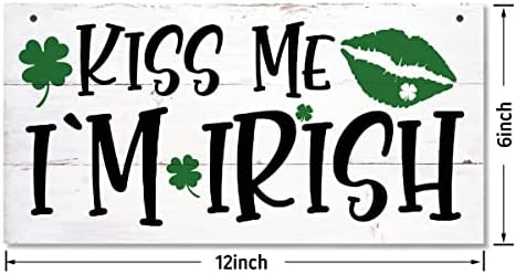 Hanging St Patricks Day Semn de decor din lemn, Kiss Me I’s Irish imprimat din lemn de perete Semn de artă, decor semne de