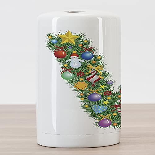 Ambesonne Letter V suport periuță de dinți ceramică, Ornament design pom de Crăciun cu majuscule elemente V Bells Candies Print,