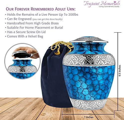 Trupoint Memorials Urne de cremare pentru adulți - deține 0,75 lbs. Pe mini urnă, 2,75 x 1,75 mini urne de cremare, păstrați urnele de înmormântare cu carcasă și pungi - Forever Classic Blue.