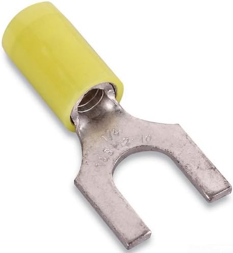 Stakon RC10-8F Fork Terminal, standard, izolat de nylon, lungime de 1 inch cu lățime de 0,37 inci, galben, 50 de pachete