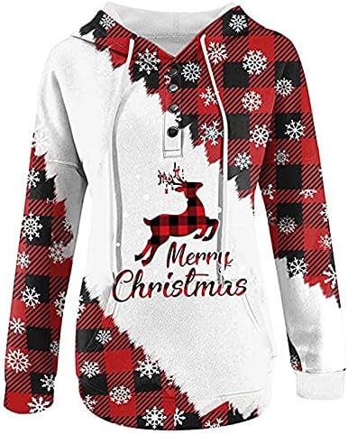 Narhbrg Women Christmas Pullover Hoodies Casual Casual cu mânecă lungă Hanorace Tops Blocuri Color Cowl Neck Fulgi de zăpadă