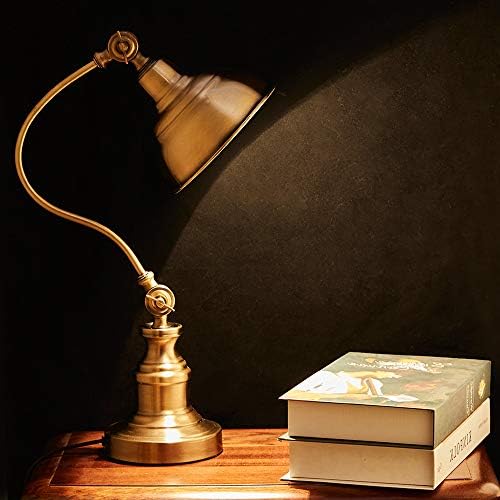 Lampă de birou din alamă Melunar, lampă de masă reglabilă, lampă de sarcină Vintage cu umbră rotativă înălțime reglabilă