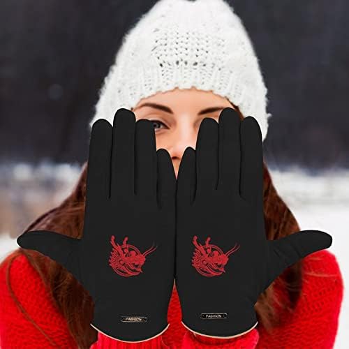 Mănuși de iarnă cu dragoni chinezești pentru femei cu degete complete cu degete