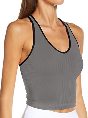 Cyanstyle sport sutien cu căptușit pentru femei culoare bloc Racerback Crop Rezervor de top dublu căptușite Yoga Shirt