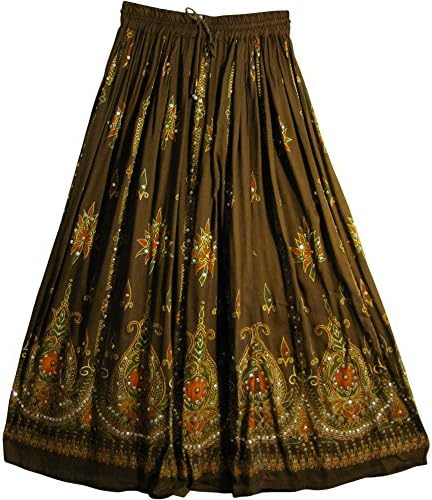 Yoga Trendz Womens Indian Sequin Crinkle Broomstick Gypsy Fusta lungă