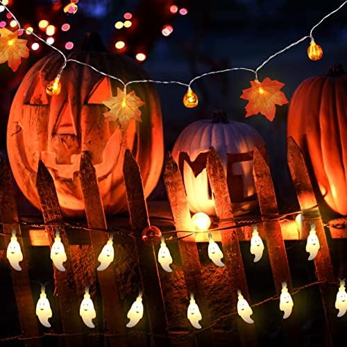 FPOO 2 PACK Lumini de șir de Halloween + 12 PC -uri 3,5 '' Lumânări, perfecte pentru decorațiuni pentru casă, sărbători, petreceri,