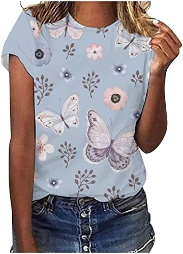 NOKMOPO Tricouri pentru femei Sexy Casual Moda Casual rotund gat maneca scurta imprimare top bluza
