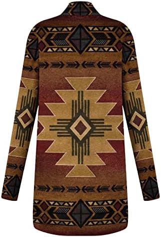 Femei Mid-Length Coat Vest Etnice Imprimare Top Cardigan Casual Top Coat Retro Casual Aztec Imprimare Maneca Lunga Camasa