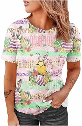 Ouă de iepuraș colorate Print Easter T Shirt pentru femei Funny vacanță Tricouri rotund gat Maneca Grafic Tees Vara Topuri
