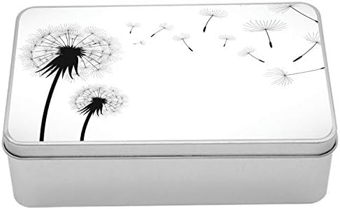 Cutie de staniu Ambesonne Dandelion, care aruncă ilustrare florală Aranjament monocrom Model romantic, portabil dreptunghi