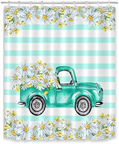 LB Vintage Truck Camion Daisy Flower Cortina de flori sălbatice Floral Floral Green Albă Dansă FROUNE PROFECTĂ DE PROFESTE