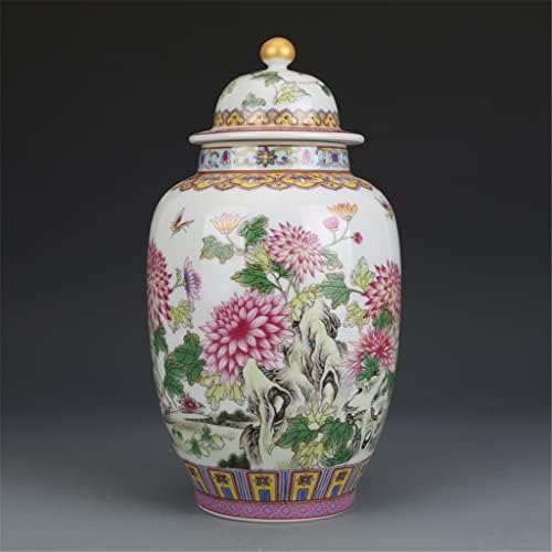 Zlxdp email chrysantemum acoperit cu ceai de ceai borcan antic antic jingdezhen ornamente de porțelan