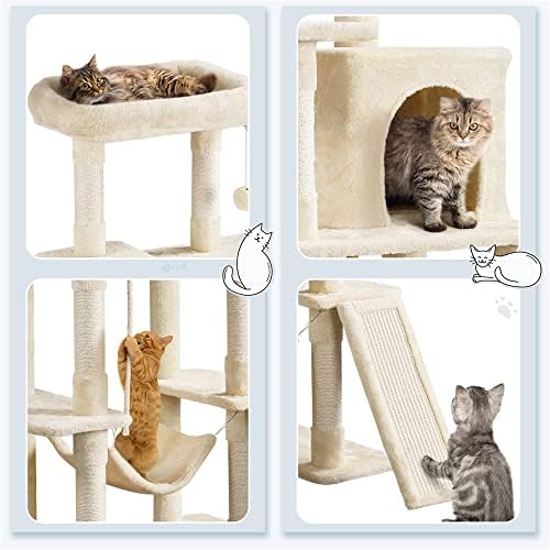Turn de copac pentru pisici cu hamac și stâlpi de zgâriere, cremă pentru pisici copac cu minge de jucărie apartament mare cu