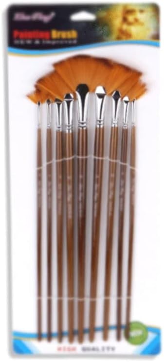 TJLSS 9-pack Artist Set de perii din lemn din lemn din lemn lung cu mâner lung Perii de vopsea pentru pictura cu ulei de acuarelă
