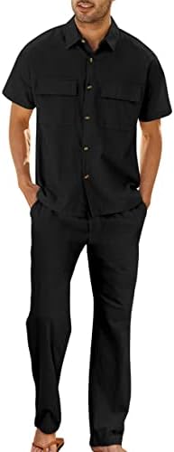 Seturi de cămăși de lenjerie pentru bărbați 2 piese buton casual în jos cu mânecă scurtă cămașă de pantaloni de vară set de