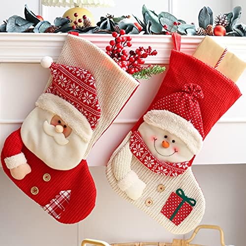 Adurself 2 pachet ciorapi de Crăciun, 19 inci tricoturi ciorapi mari Moș Crăciun Snowman Candy Socks Decorații Ornament de
