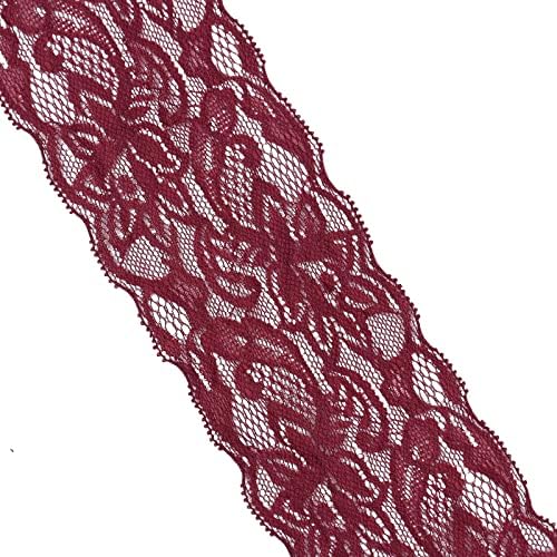 Tăierea din dantelă elastică 10 metri Burgundie din dantelă Panglică Model floral din dantelă întinsă pentru cusut, îmbrăcăminte,