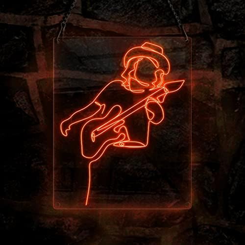 Semn de neon de chitarist rocker chitarist, temă muzicală Handmade El Wire Sign Neon Light Sign, Home Decor Art Wall, Roșu