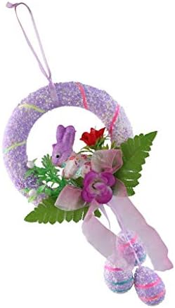 Coroană de ouă de Paște iepuras Iepurașul Floral Garland Coroană de perete Ușă Decor de suspendare - Purple