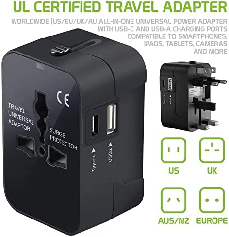 Travel USB Plus Adaptor International Power Compatibil cu Blu Energy M pentru puterea la nivel mondial pentru 3 dispozitive