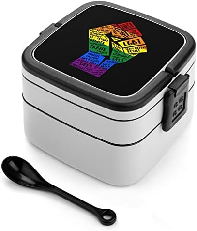 LGBT Gay Pride Bento Box Double Strat Double All-in-One Stackable Container cu lingură pentru călătorii de lucru pentru picnic