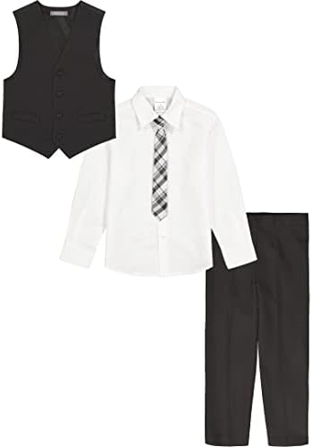 Van Heusen Băieți 4 Piese formale costum Set, vesta, pantaloni, guler rochie camasa, și cravată