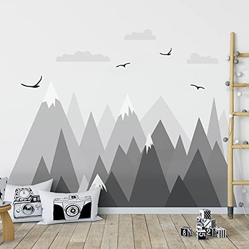 Funlife Fabrical Stickers de perete scandinav în stil montan Decaluri de perete de coajă și băț peisaj, murale de perete pentru