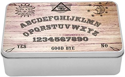 Cutie de staniu Ambessonne Ouija, textură din lemn Talking Spirit Board cu litere alfabet, cutie portabilă de depozitare a