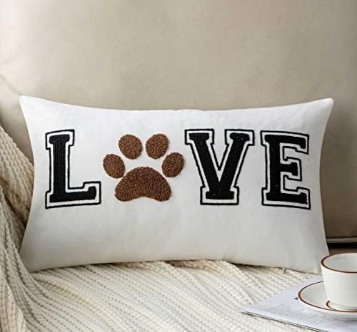 Favdec brodate de dragoste și imprimeuri de laba capac decorativ aruncat pernă, copertă pernă lombară pentru iubitor de câine