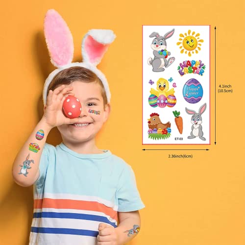 Aoyoo Paște Tatuaje temporare pentru copii, 20 de foi de Pașie Egg Bunny Bunny Tatuaje Autocolante pentru băieți pentru fete
