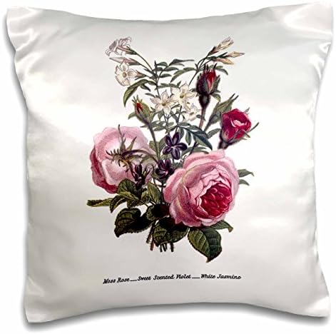 3drose Vintage Moss Rose Flori de iasomie violet parfumate dulci în husă de pernă roz și alb, 16 x 16