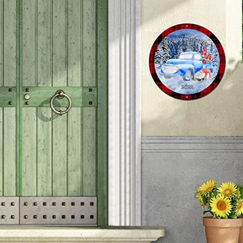 Gnomi de Crăciun fericit camion vintage rotund metal cerc cerc metal arta imprimeu semne decorative ușă camera semn Placă retro