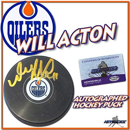 WILL ACTON a semnat pucul Edmonton Oilers-cu COA * nou * - pucuri NHL cu autograf