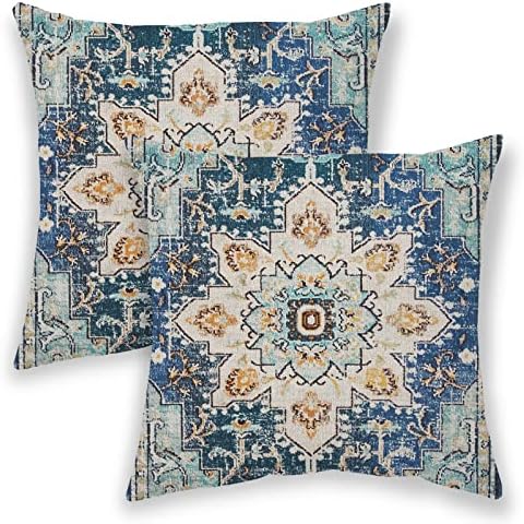 Pernă de pernă Betginy Boho Acopers 18x18, Blue și Teal Ethnic Design Ethnic Perne decorative pentru canapea, covor decor model