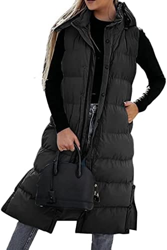 Femei Vesta Jacheta Iarna Fără Mâneci Haina Lungă Hoodie Cald Jos Haina Cu Buzunare Matlasate În Aer Liber Jacheta Fermoar