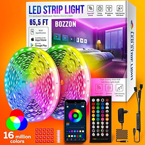 LED benzi lumini pentru dormitor RGB 65.6 ft lung Smart LED Bluetooth muzica Sync culoare schimbare LED benzi lumini w / telecomanda
