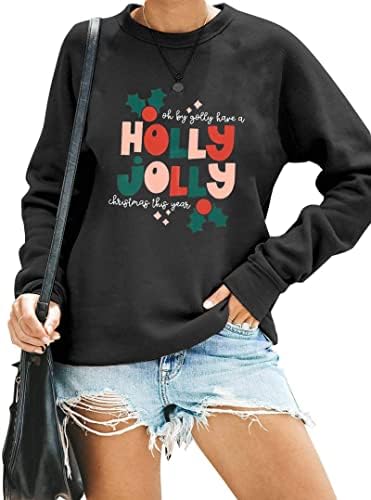Cămașă de Crăciun Kimsoong Femeile au un holly Jolly Hankenshirt Bluză de Crăciun fericit Bluză cu mânecă lungă cu mânecă