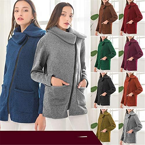 Pulover pentru femei Andongnywell Fleece Full Side Zip Soft Classic Fit Mid-Limes Lungime Outwear Outwear Coats