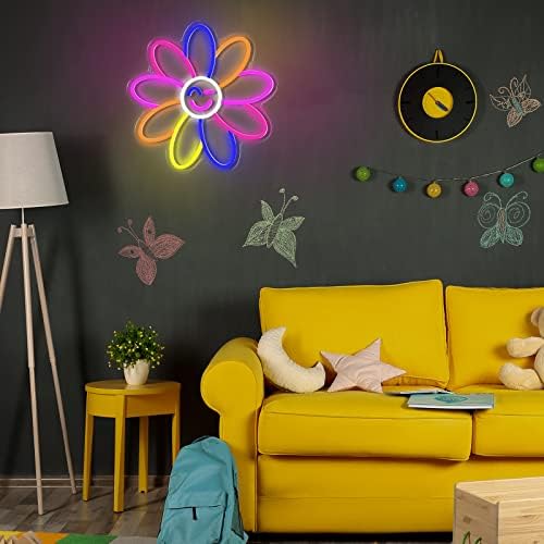 Ganeen Sunflower NEON SEMN SMITE LED FACE NEON Lumină Floare Rainbow Floare Semne LED pentru decor de perete Drăguț Lumină
