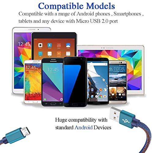 Cablu Android Micro USB, KSUN.Y Cordon de încărcare rapidă Micro USB 2.0 Conector împletit compatibil cu Samsung Galaxy, Motorola