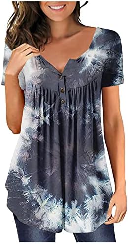 Akollsppnsy Boho Topuri pentru femei vara maneca scurta catarama Guler T Shirt Workwear Vrac bluze de vară pentru femei