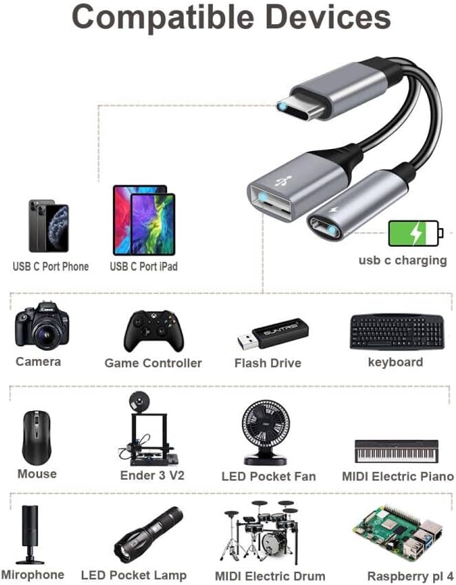 Adaptor Uwoxx USB C OTG cu putere, 2 în 1 Splitter USB C cu încărcare PD de 60W și USB un port feminin compatibil cu Galaxy S23 S22 S21 S20 Notă 20/10, Switch, Pixel4 XL, Google TV 2020