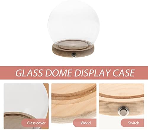 Patkaw Home Decor Clear Glass Cloche Cloche cu bază de lemn rustic LED LED Antique Bell Jar Afișare cupolă pentru suculente
