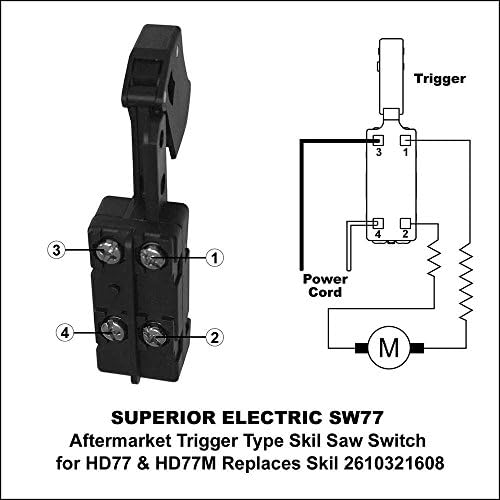 SW77 Superior Electric SW77 Aftermarket 20 amperi Comutator On-Off înlocuiește Skil 2610321608, Ryobi & Ridgid 760245002