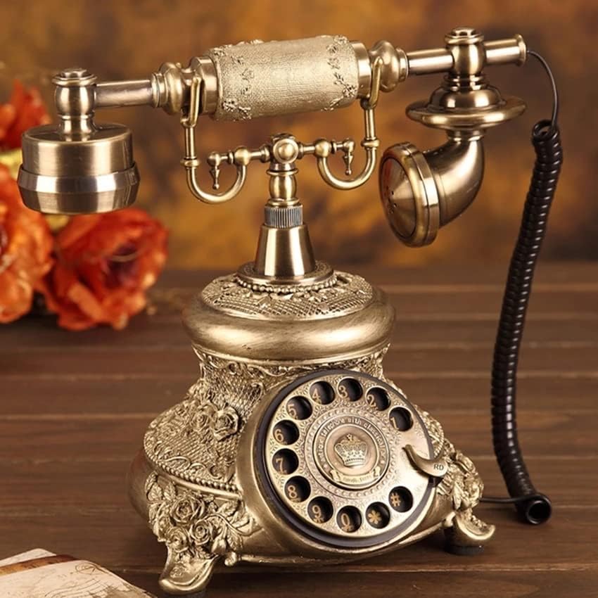 N/A Antique Golden Corded Telephone Retro Vintage Rotary Dial Desk Telefon Telefon cu Redial, Hands-Free, Office Office Decorare