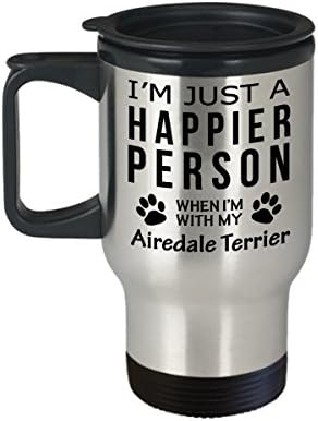 Câini iubiți de câini călători de cafea - Persoană mai fericită cu Airedale Terrier -Pet Proprietar Cadouri de salvare