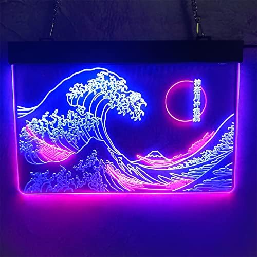 The Great Wave Off Kanagawa Neon Sign Decor de perete, semn japonez cu undă japoneză semn pentru dormitor acasă barul de peșteri