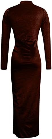 Rochii NOKMOPO pentru femei 2023 moda de petrecere Culoare solidă talie Cinched Ruffle Split V-Neck rochie cu mânecă lungă